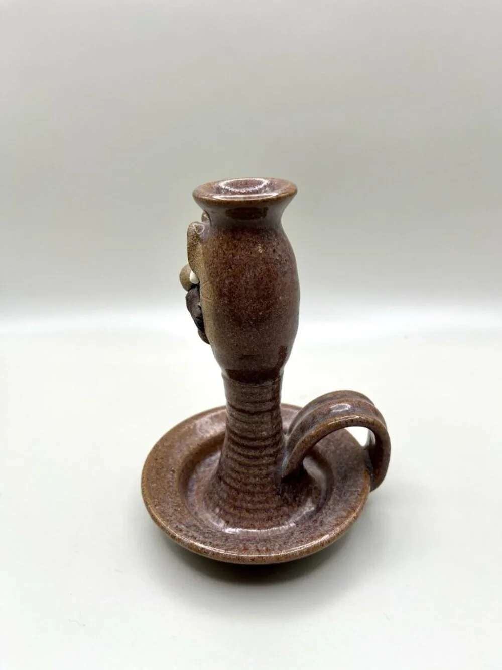 Handmade Pottery Chamberstick Candle Holder Folk Art Stoneware Rustic Cabin Boho